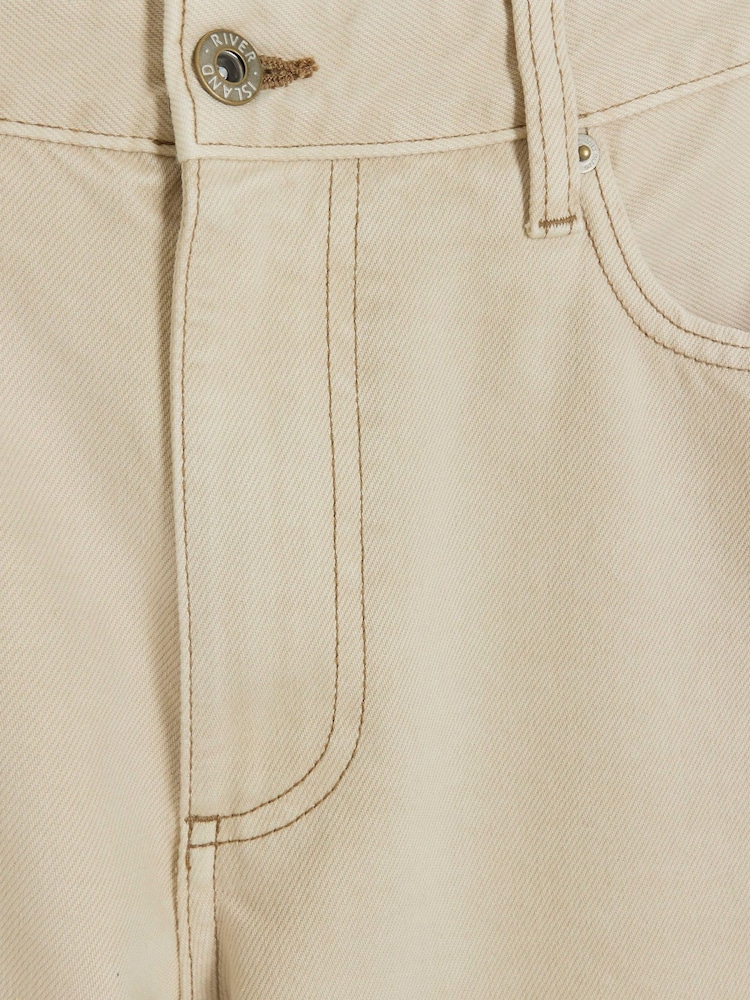 River Island Cream Petite High Rise Relaxed Straight Leg Jeans - Image 4 of 4