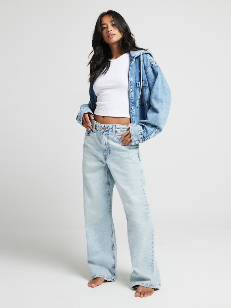 River Island Blue Petite Straight Fit 100% Cotton High Rise Relaxed Jeans - Image 1 of 5