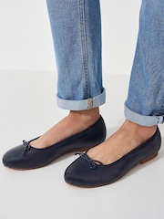 Crew Clothing Blue Leather Ballerina Bow Pumps - Image 1 of 5
