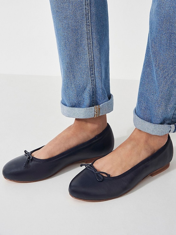 Crew Clothing Blue Leather Ballerina Bow Pumps - Image 1 of 5