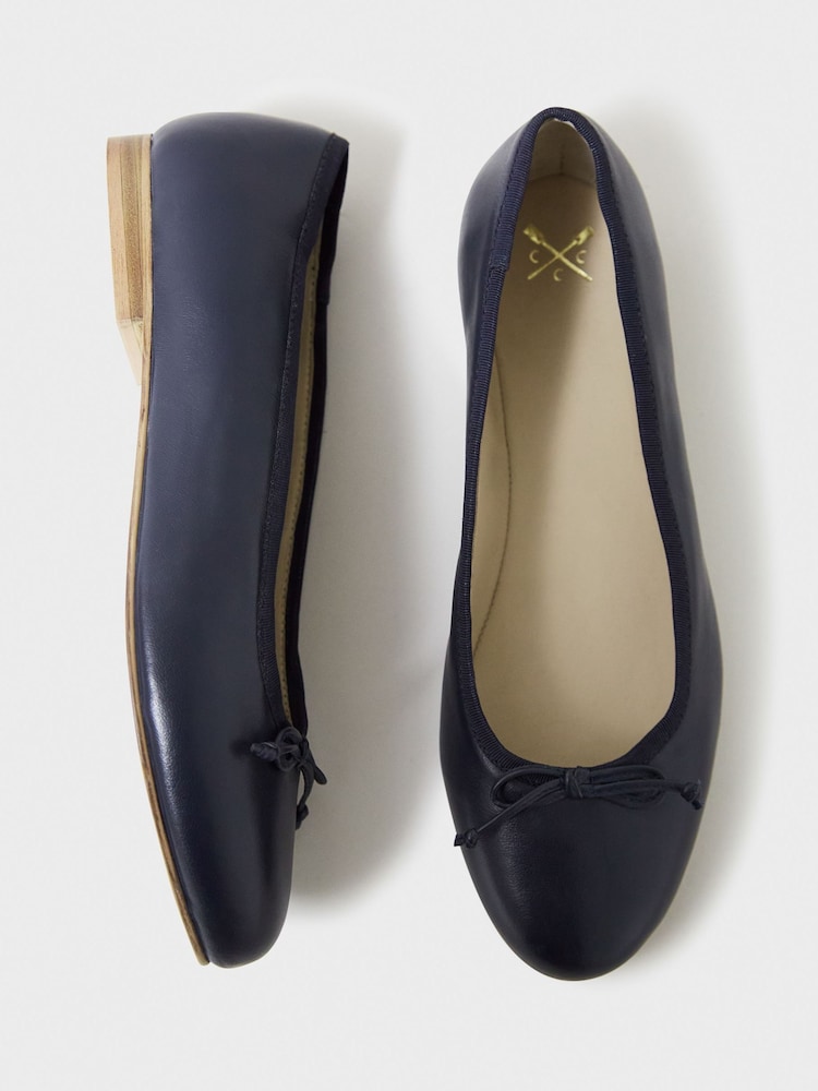 Crew Clothing Blue Leather Ballerina Bow Pumps - Image 5 of 5