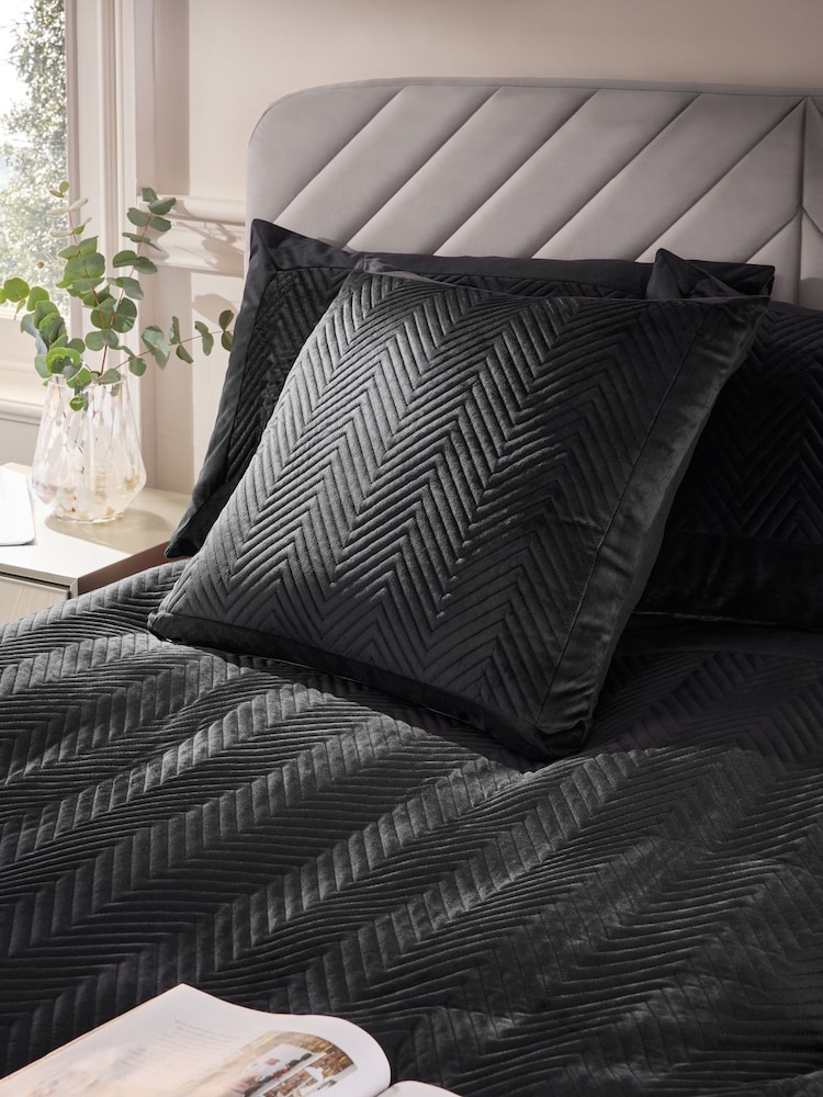 Black 59 x 59cm Madison Velvet Cushion - Image 1 of 4