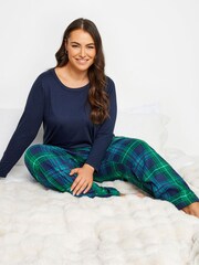 أزرق - بنطلون بيجاما فليس مقاس كبير من Yours - صورة 4 من 5