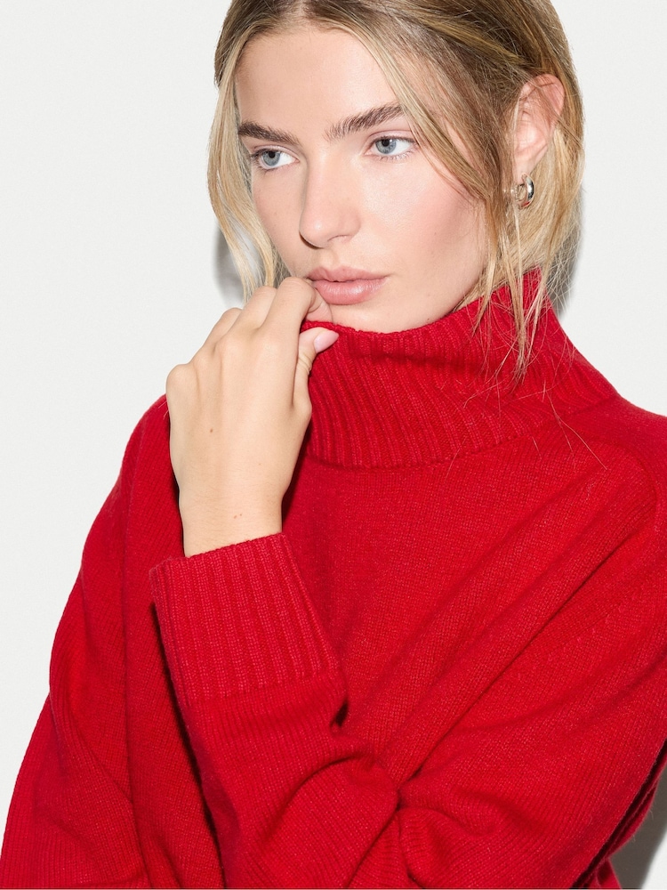 Jigsaw Red Wool Cashmere Turtle Jumper - Image 2 of 5 Jigsaw Red Wool Cashmere Turtle Jumper - Image 2 of 5