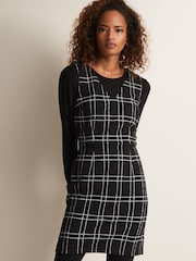 Phase Eight Gemma Checked Pinafore Black Mini Dress - Image 1 of 5