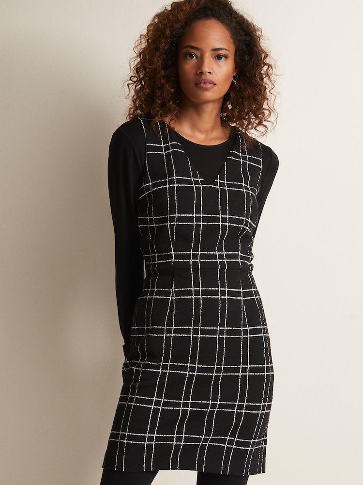 Phase Eight Gemma Checked Pinafore Black Mini Dress - Image 1 of 5