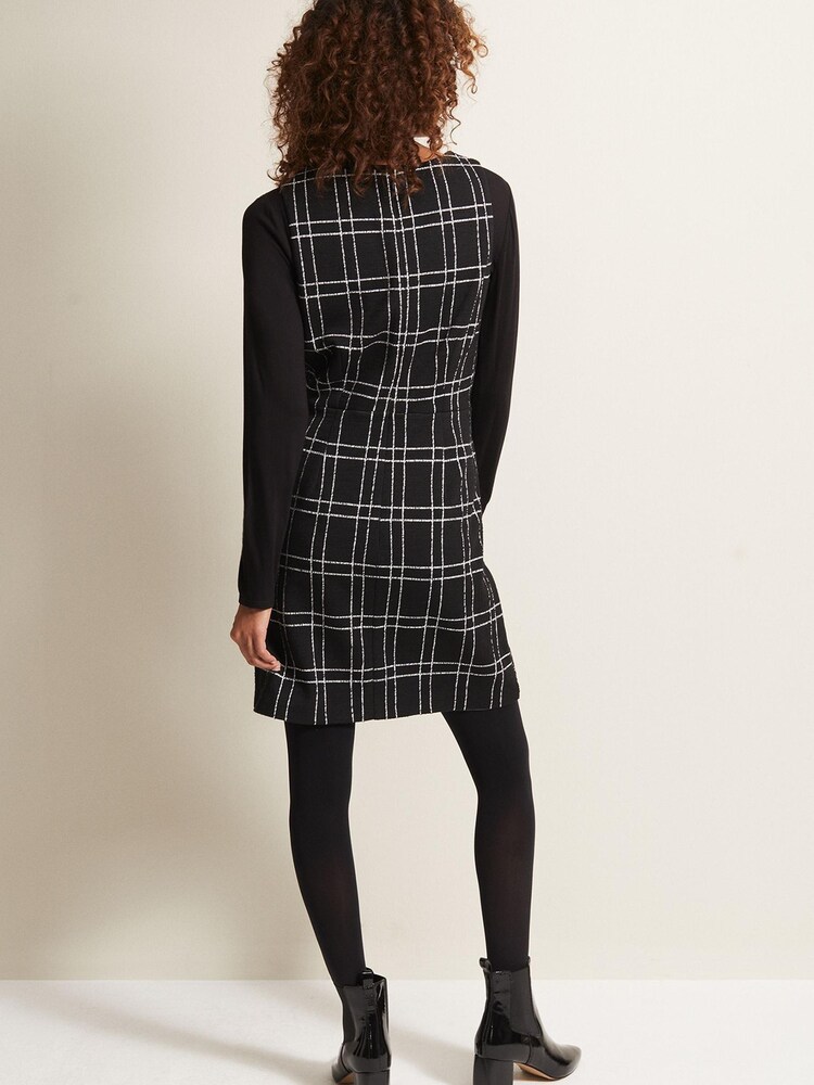 Phase Eight Gemma Checked Pinafore Black Mini Dress - Image 2 of 5
