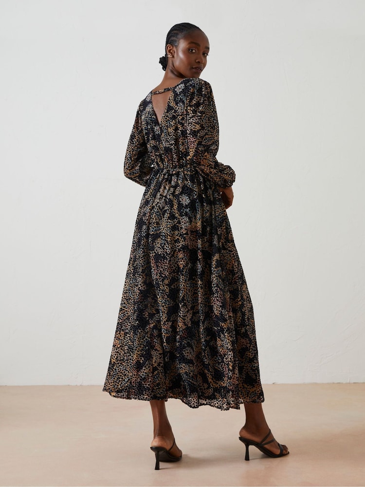 FatFace Black Victoria Floral Devore Midi Dress - Image 3 of 7