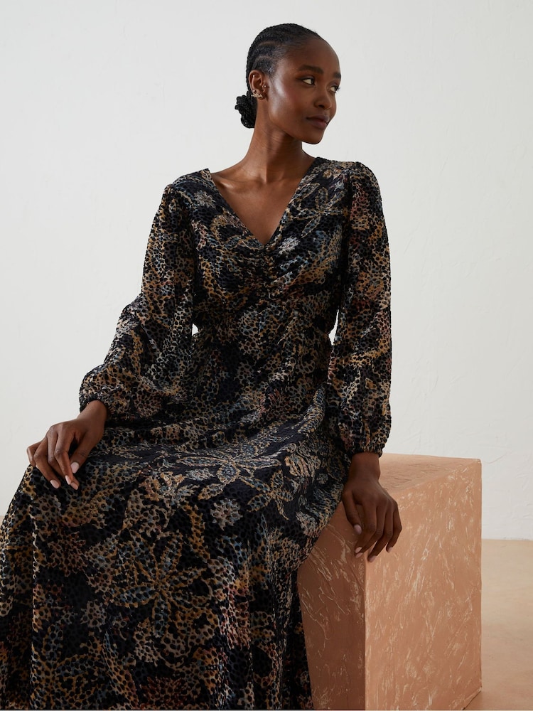 FatFace Black Victoria Floral Devore Midi Dress - Image 4 of 7