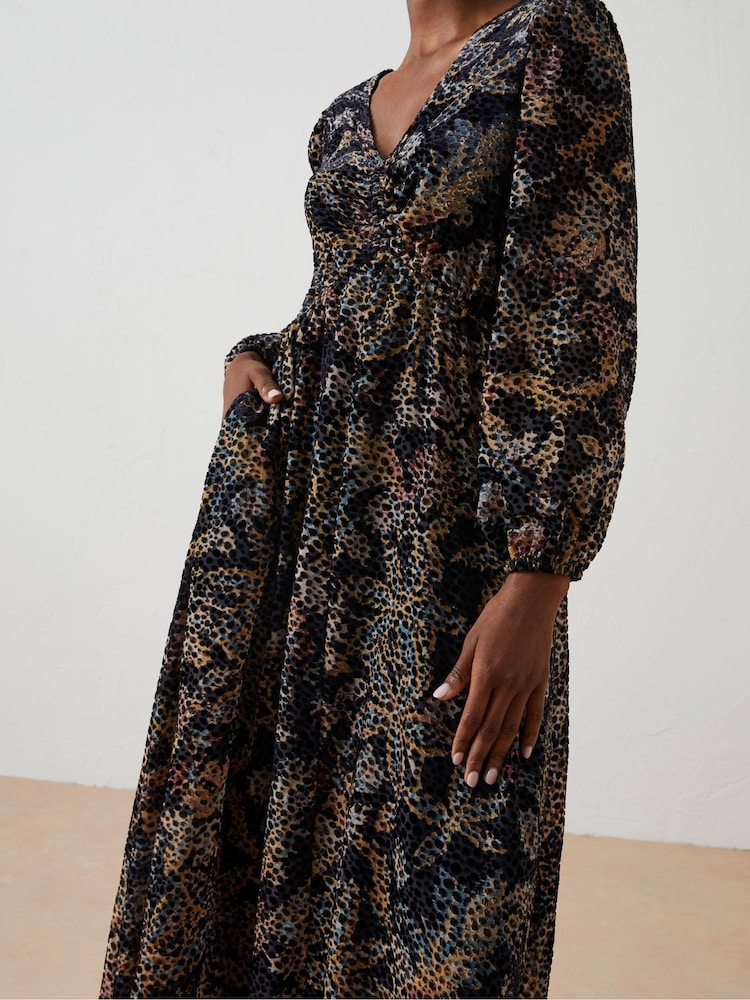 FatFace Black Victoria Floral Devore Midi Dress - Image 5 of 7