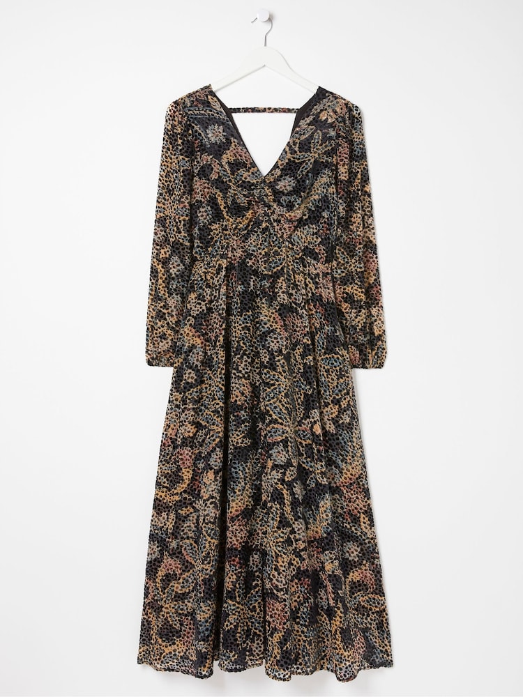 FatFace Black Victoria Floral Devore Midi Dress - Image 7 of 7 FatFace Black Victoria Floral Devore Midi Dress - Image 7 of 7