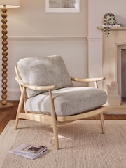 Tweedy Weave Dove Grey, Light Oak Effect Frame Hampton Wooden Accent Chair - Image 1 of 9