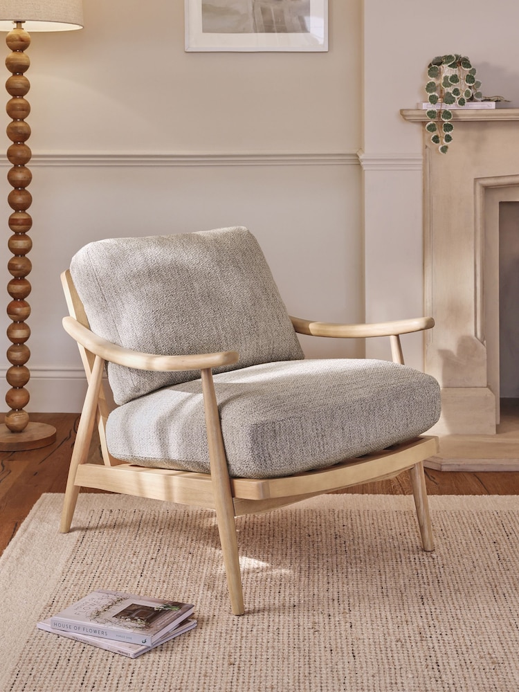 Tweedy Weave Dove Grey, Light Oak Effect Frame Hampton Wooden Accent Chair - Image 1 of 9