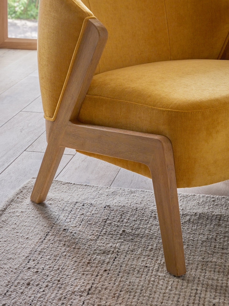 Bronx Frame, Fine Chenille Ochre Yellow Turner Wooden Accent Chair - Image 2 of 10