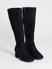 JD Williams Black Wide Fit Block Heel Stretch Knee High Boots - Image 3 of 4