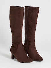 JD Williams Brown Standard Fit Pointed Block Heel Stretch Knee High Boots - Image 3 of 4