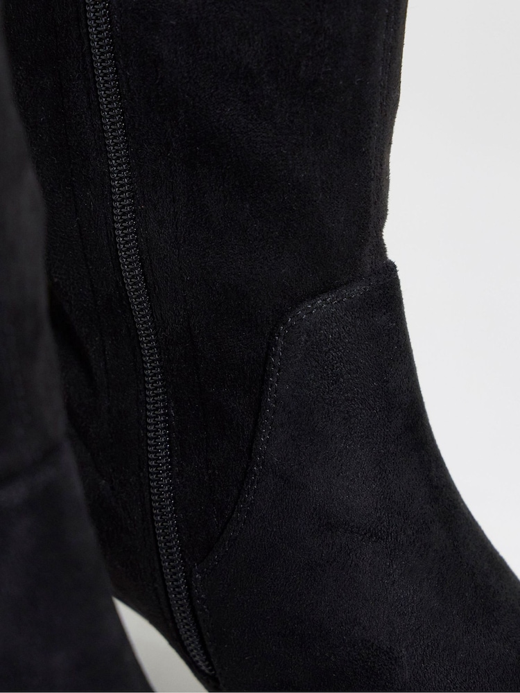 JD Williams Soft Black Standard Fit Pointed Block Heel Stretch Knee High Boots - Image 4 of 4