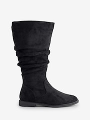 JD Williams Black Wide Fit Knee High Ruched Boots - Image 2 of 5
