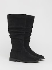 JD Williams Black Wide Fit Knee High Ruched Boots - Image 3 of 5