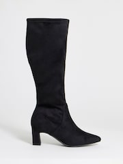 JD Williams Soft Black Wide Fit Pointed Block Heel Stretch Knee High Boots - Image 2 of 4