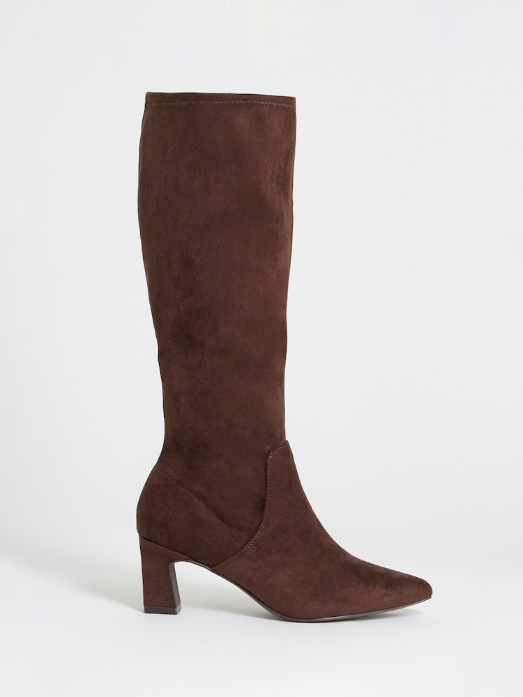 JD Williams Brown Extra Wide Fit Pointed Block Heel Stretch Knee High Boots - Image 2 of 4 JD Williams Brown Extra Wide Fit Pointed Block Heel Stretch Knee High Boots - Image 2 of 4