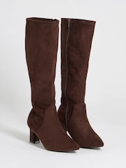 JD Williams Brown Extra Wide Fit Pointed Block Heel Stretch Knee High Boots - Image 3 of 4