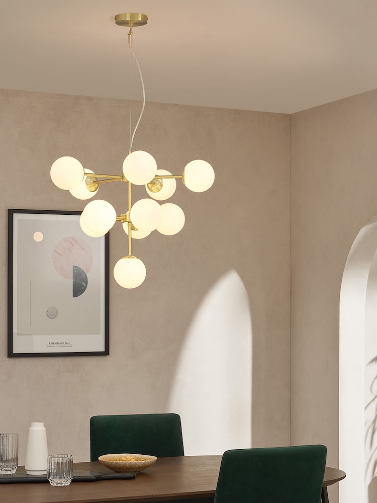 MADE.COM Brass/Opal Globe Chandelier Ceiling - Image 1 of 3 MADE.COM Brass/Opal Globe Chandelier Ceiling - Image 1 of 3
