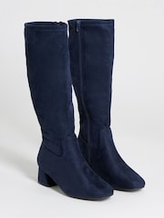 JD Williams Blue Wide Fit Block Heel Stretch Knee High Boots - Image 3 of 4