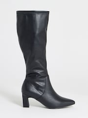 JD Williams Black Extra Wide Fit Pointed Block Heel Stretch Knee High Boots - Image 2 of 4
