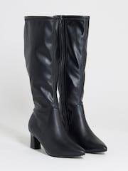 JD Williams Black Extra Wide Fit Pointed Block Heel Stretch Knee High Boots - Image 3 of 4