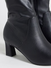 JD Williams Black Extra Wide Fit Pointed Block Heel Stretch Knee High Boots - Image 4 of 4