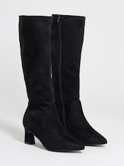 JD Williams Soft Black Extra Wide Fit Pointed Block Heel Stretch Knee High Boots - Image 3 of 4