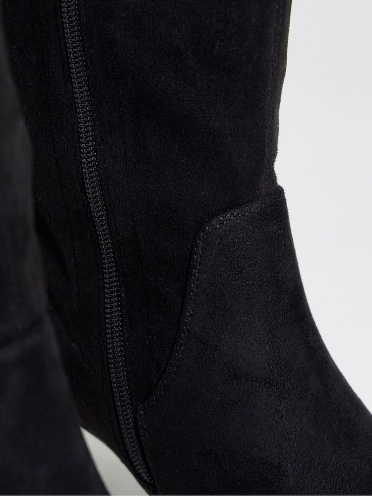 JD Williams Soft Black Extra Wide Fit Pointed Block Heel Stretch Knee High Boots - Image 4 of 4