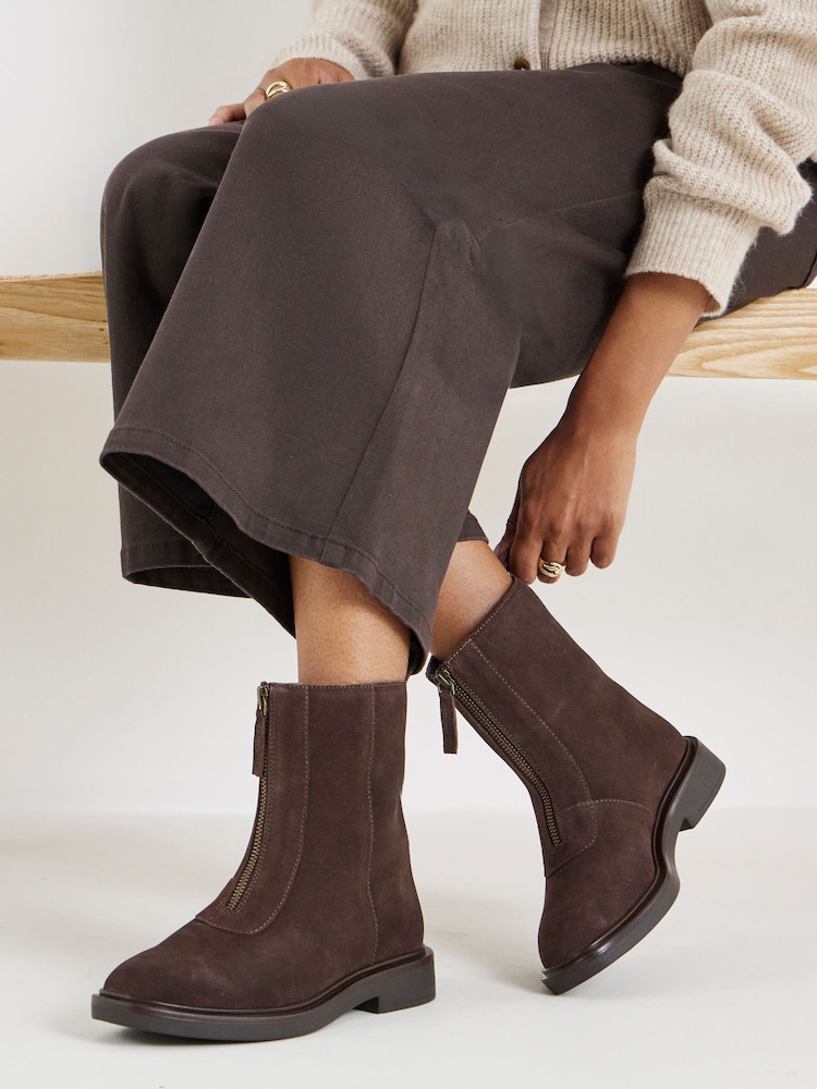 JD Williams Brown Wide Fit Zip Detail Ankle Boots - Image 1 of 4 JD Williams Brown Wide Fit Zip Detail Ankle Boots - Image 1 of 4