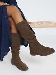 JD Williams Brown Wide Fit Knee High Ruched Boots - Image 1 of 4