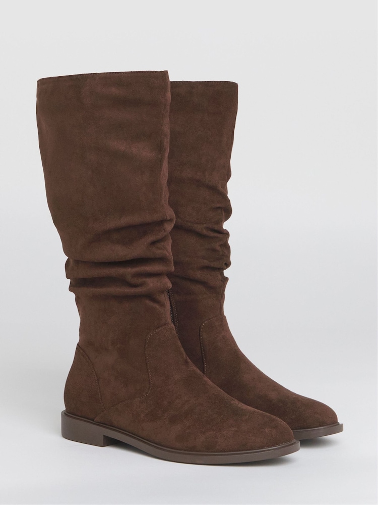 JD Williams Brown Wide Fit Knee High Ruched Boots - Image 2 of 4 JD Williams Brown Wide Fit Knee High Ruched Boots - Image 2 of 4