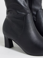 JD Williams Black Wide Fit Pointed Block Heel Stretch Knee High Boots - Image 4 of 4