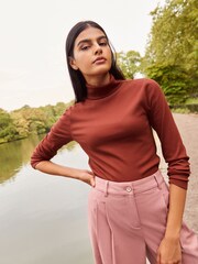 Red Long Sleeve Ribbed Roll Neck Top - Image 1 of 6