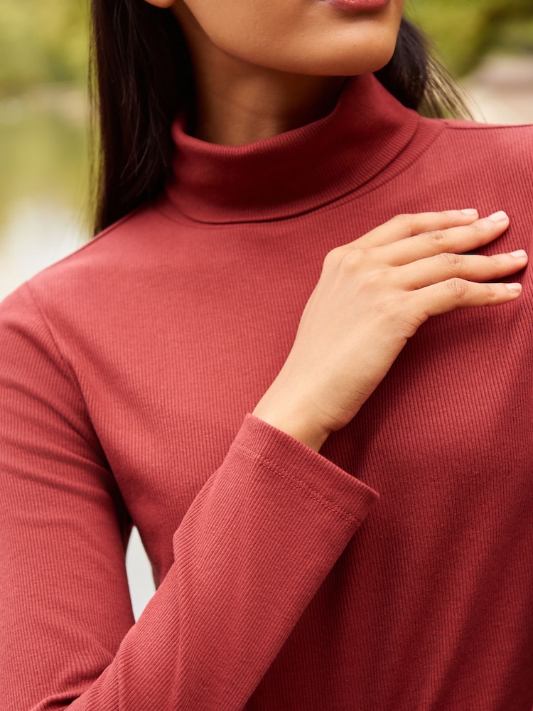 Red Long Sleeve Ribbed Roll Neck Top - Image 4 of 6
