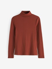 Red Long Sleeve Ribbed Roll Neck Top - Image 5 of 6