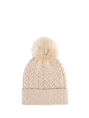 Jones Bootmaker Sand Valkyrie Soft Knitted Pom Hat & Scarf Set - Image 2 of 4