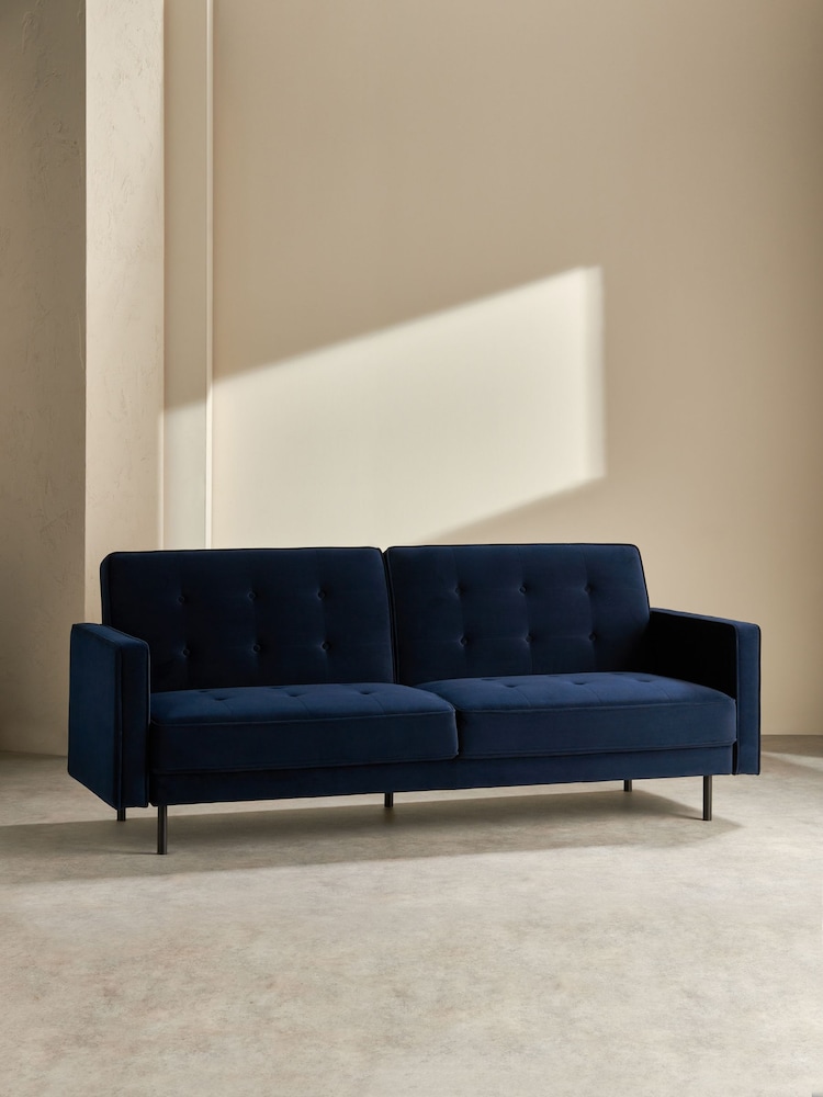 MADE.COM Midnight Navy Blue Velvet Rosslyn Sofa Bed - Image 2 of 6