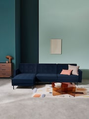 MADE.COM Midnight Navy Blue Velvet Rosslyn Left Hand Facing Sofa Bed - Image 1 of 6