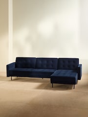 MADE.COM Midnight Navy Blue Velvet Rosslyn Right Hand Facing Sofa Bed - Image 2 of 6
