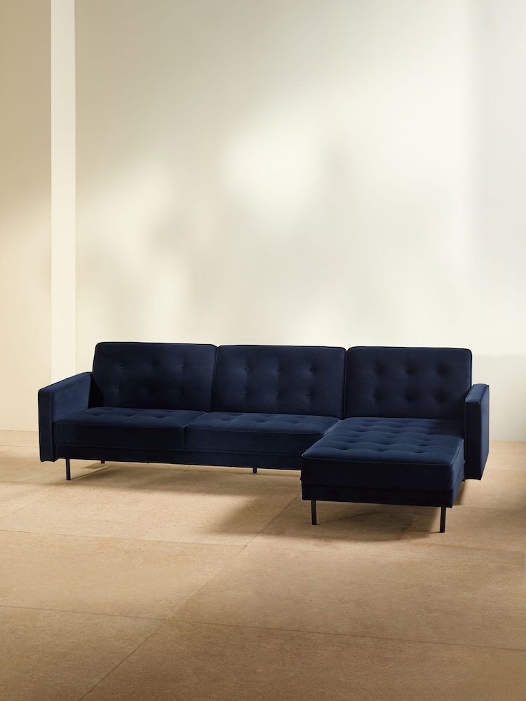 MADE.COM Midnight Navy Blue Velvet Rosslyn Right Hand Facing Sofa Bed - Image 2 of 6