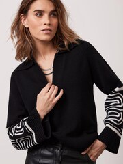 Mint Velvet Black Sleeve Print Jumper - Image 1 of 6