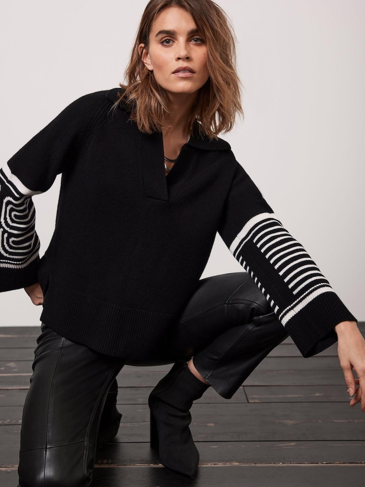 Mint Velvet Black Sleeve Print Jumper - Image 2 of 6 Mint Velvet Black Sleeve Print Jumper - Image 2 of 6