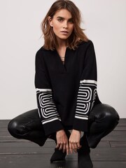 Mint Velvet Black Sleeve Print Jumper - Image 3 of 6