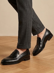 Jones Bootmaker Black Wide Fit Leather Penny Loafers - Image 1 of 6