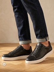 Noir - Coupe large - Jones Bootmaker Mens Simon Leather Trainers - Image 1 de 6